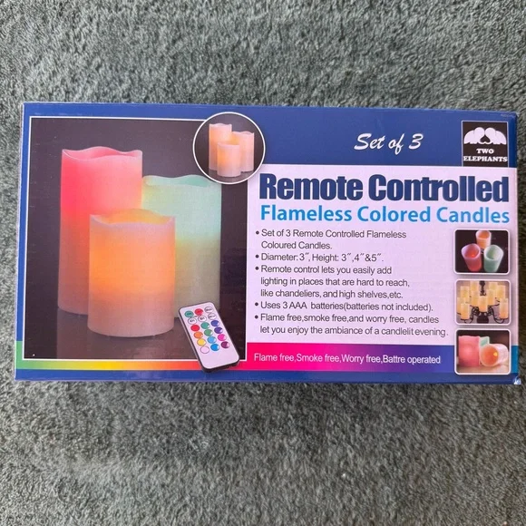 Two Elephants Remote Controlled Flameless Colored Candles Set of 3 BRAND NEW - Picture 1 of 4